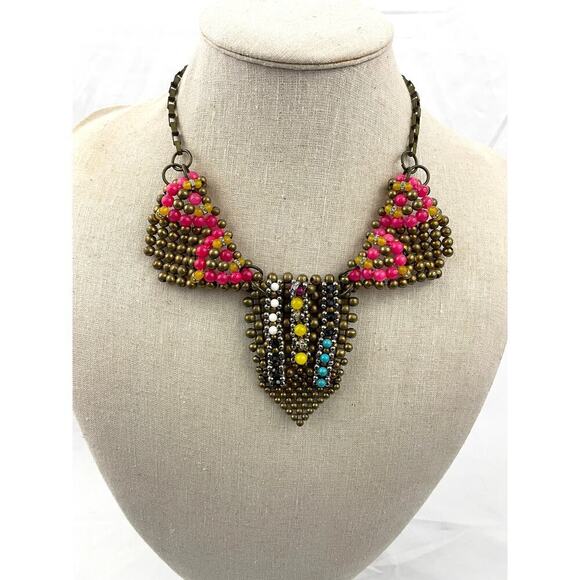 VTG Pam Hiran Anthropologie Beaded Multicolor Statement Necklace 20" Retired 90s - Picture 7 of 8